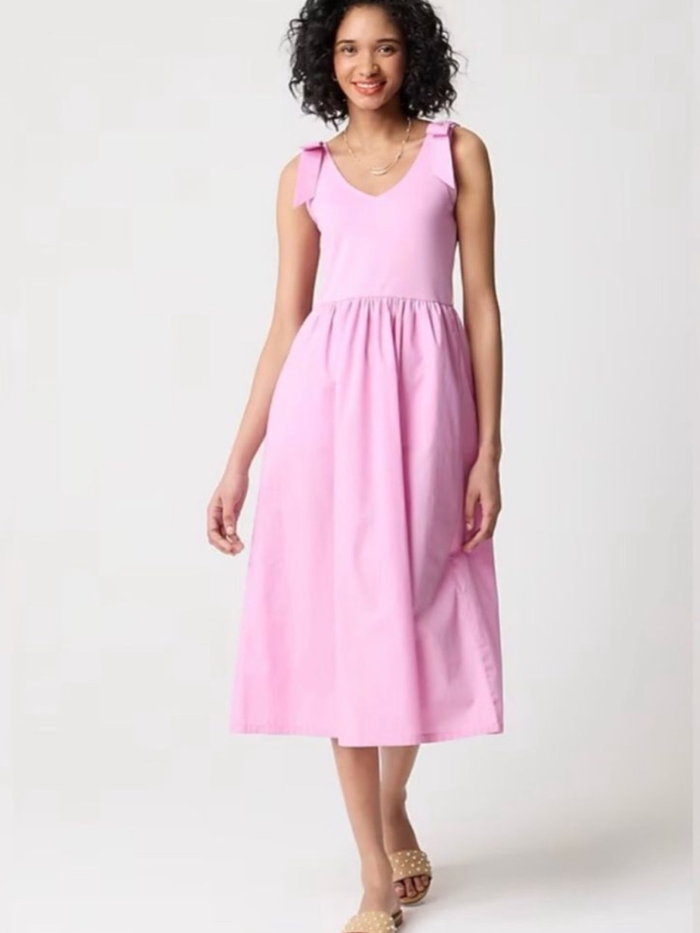 J.Crew Bright Pink Bow Strap Ribbed Midi Dress NWT XXS